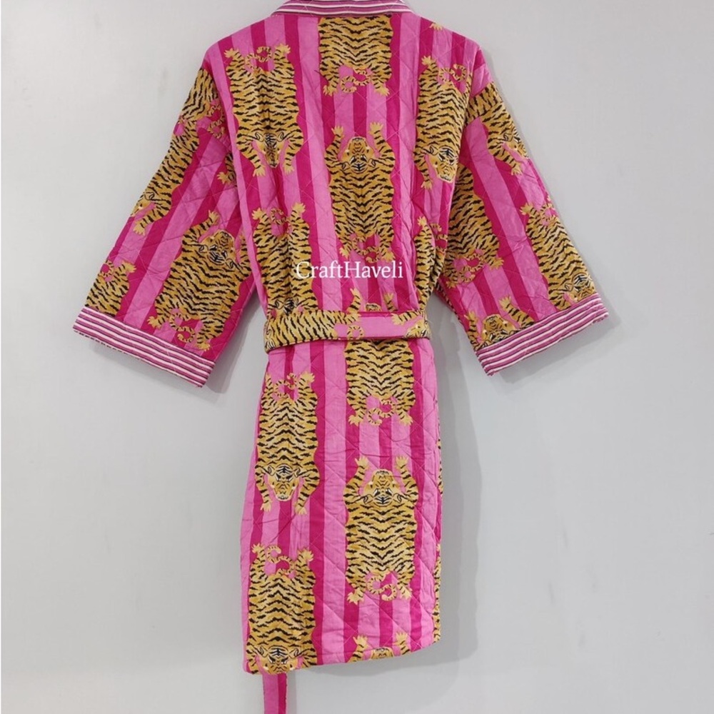 Pink and Yellow Striped Kimono Robe